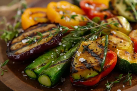 Vegetarisches und veganes Catering hier bei einem Event in Aschaffenburg gegrilltes Gemüse.